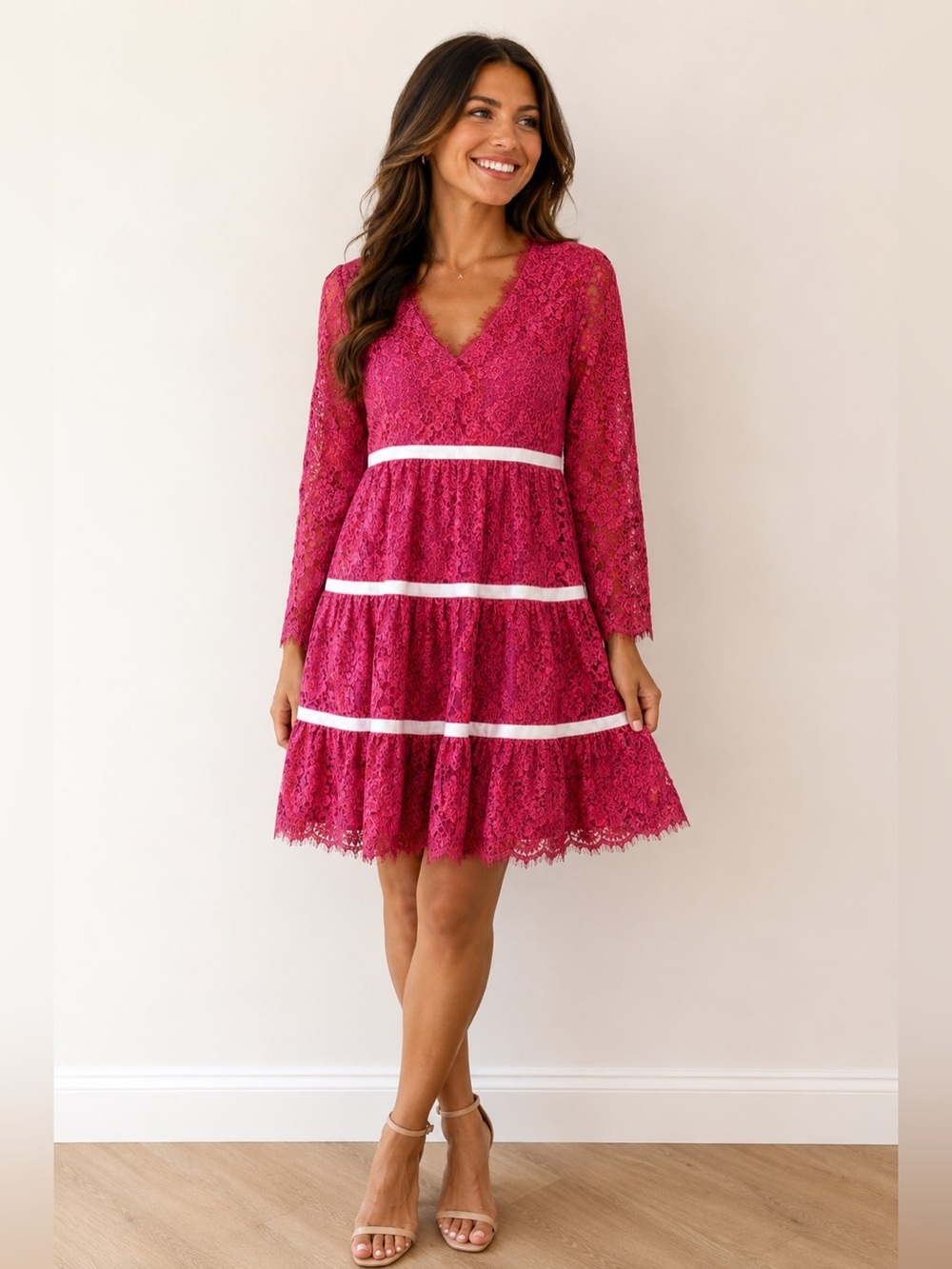 NEW • Draper James • Lace Tiered Dress Pink 6